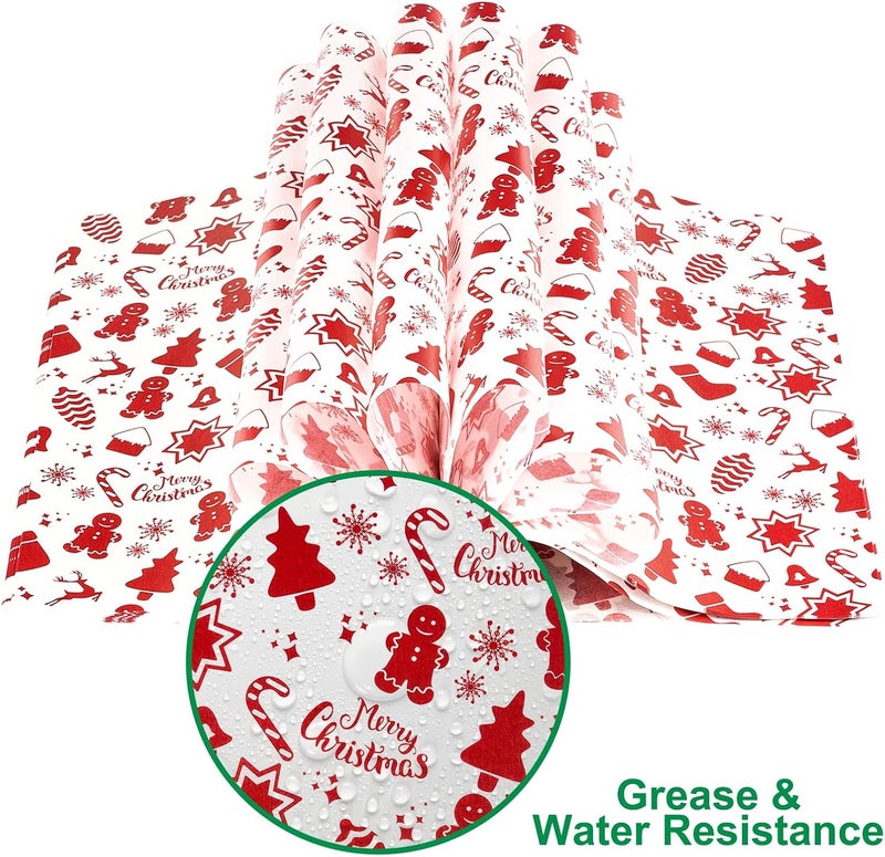 Ocmoiy 100 Sheets Christmas Wax Paper 10" x 10" Sandwich Wrapping Paper, Colored Decorative Deli Parchment Food Basket Liners for Wrapping Holiday Treats, Candy, Cookies (Red Christmas Pattern) - Image 4